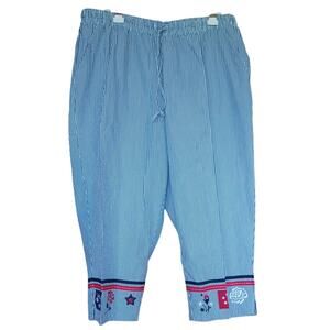 Vintage Blue and White Stripe Cotton Cropped Pants Women's 20W New Old Stock